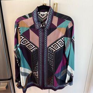 Versace Printed Button Front Shirt in Blue, Pink & Black